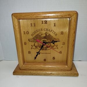 Handmade By RD Oneal Harley Owners Group Bossier City Wooden Analog Mantle Clock